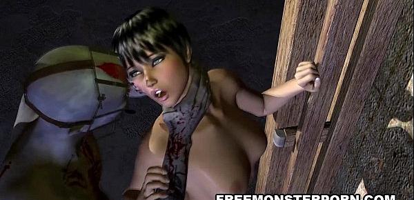  Short Haired 3D Babe Fucked Rough by a Zombie